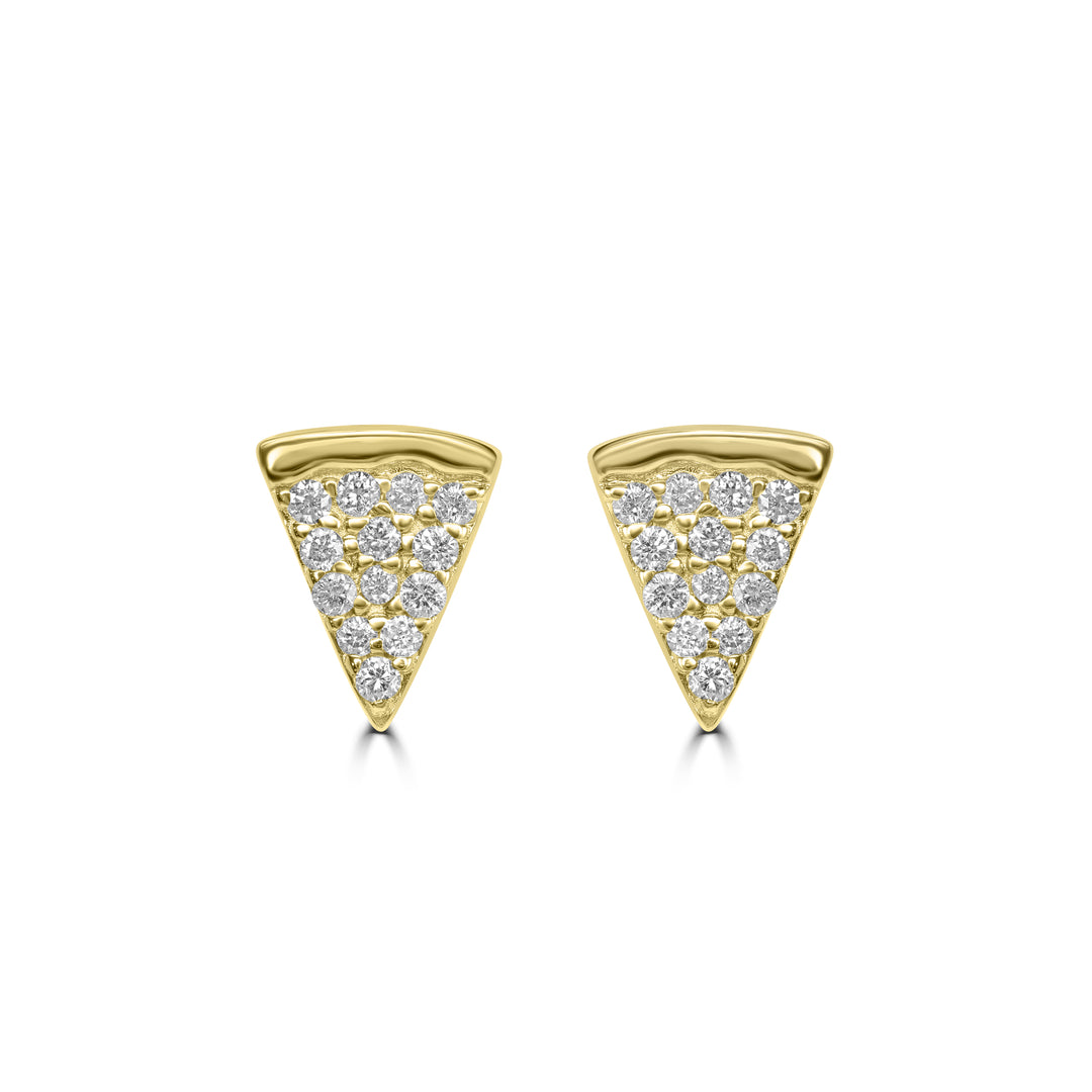 0.11 Cts White Diamond PIZZA Earring in 14K Yellow Gold