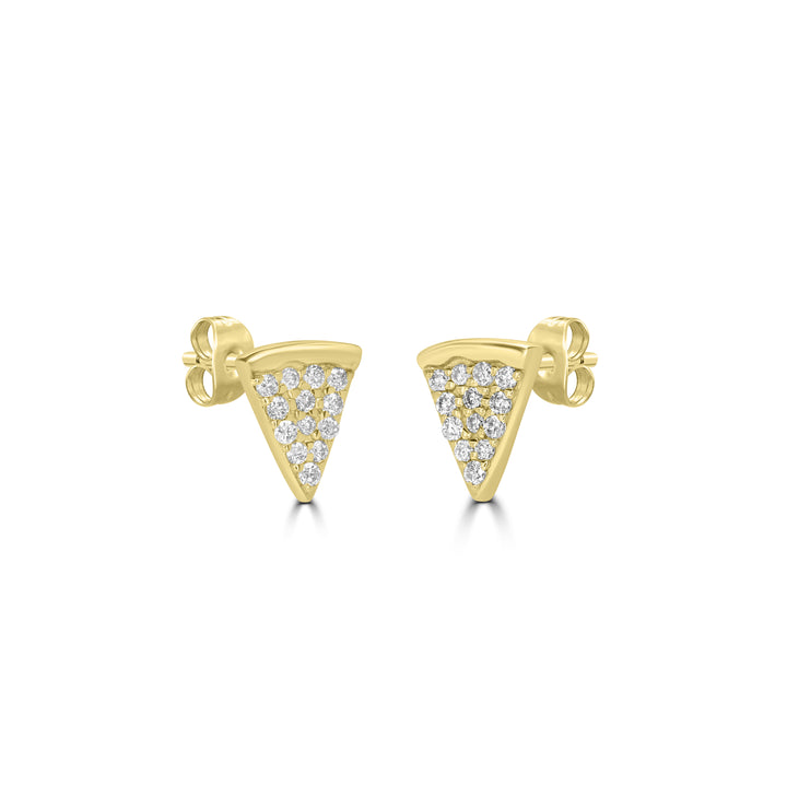 0.11 Cts White Diamond PIZZA Earring in 14K Yellow Gold