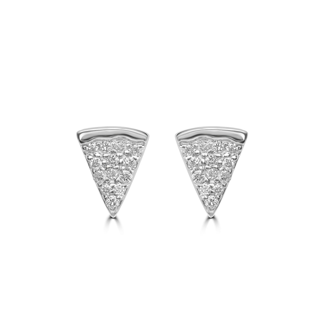 0.11 Cts White Diamond PIZZA Earring in 14K White Gold