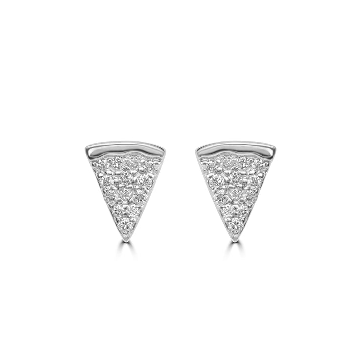 0.11 Cts White Diamond PIZZA Earring in 14K White Gold