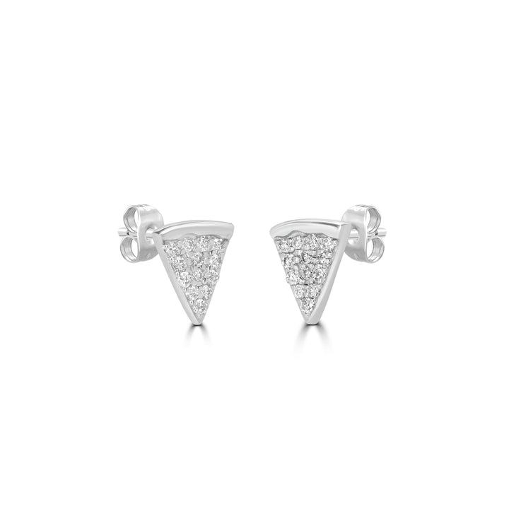 0.11 Cts White Diamond PIZZA Earring in 14K White Gold