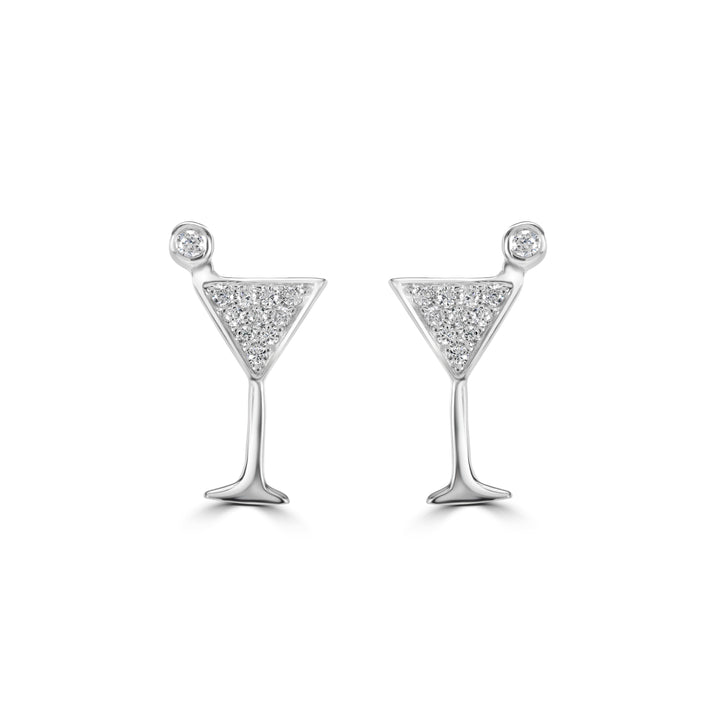 0.10 Cts White Diamond MARTINI Earring in 14K White Gold