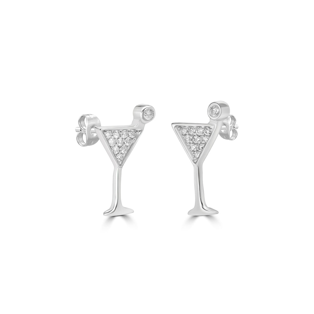 0.10 Cts White Diamond MARTINI Earring in 14K White Gold