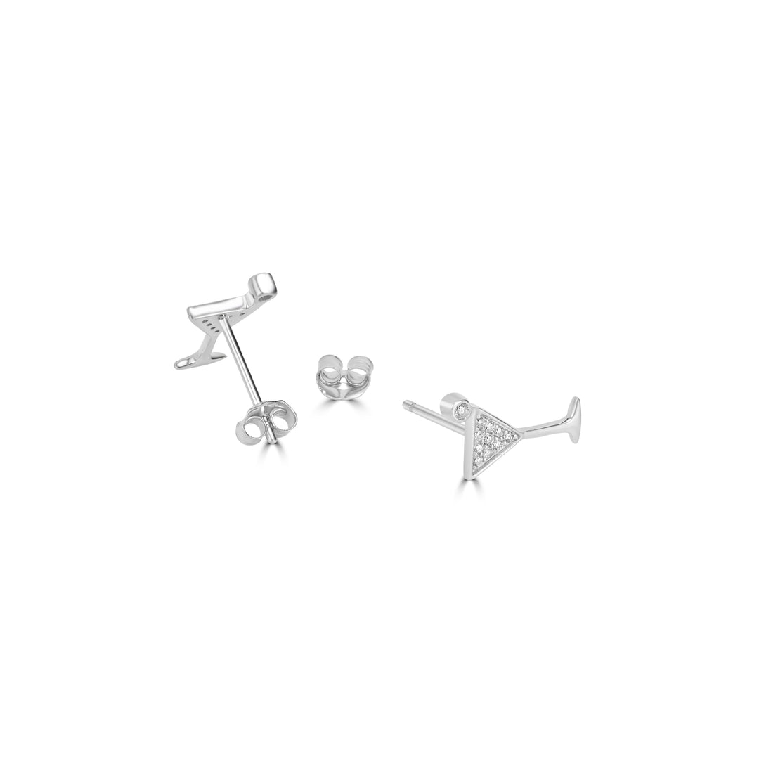 0.10 Cts White Diamond MARTINI Earring in 14K White Gold