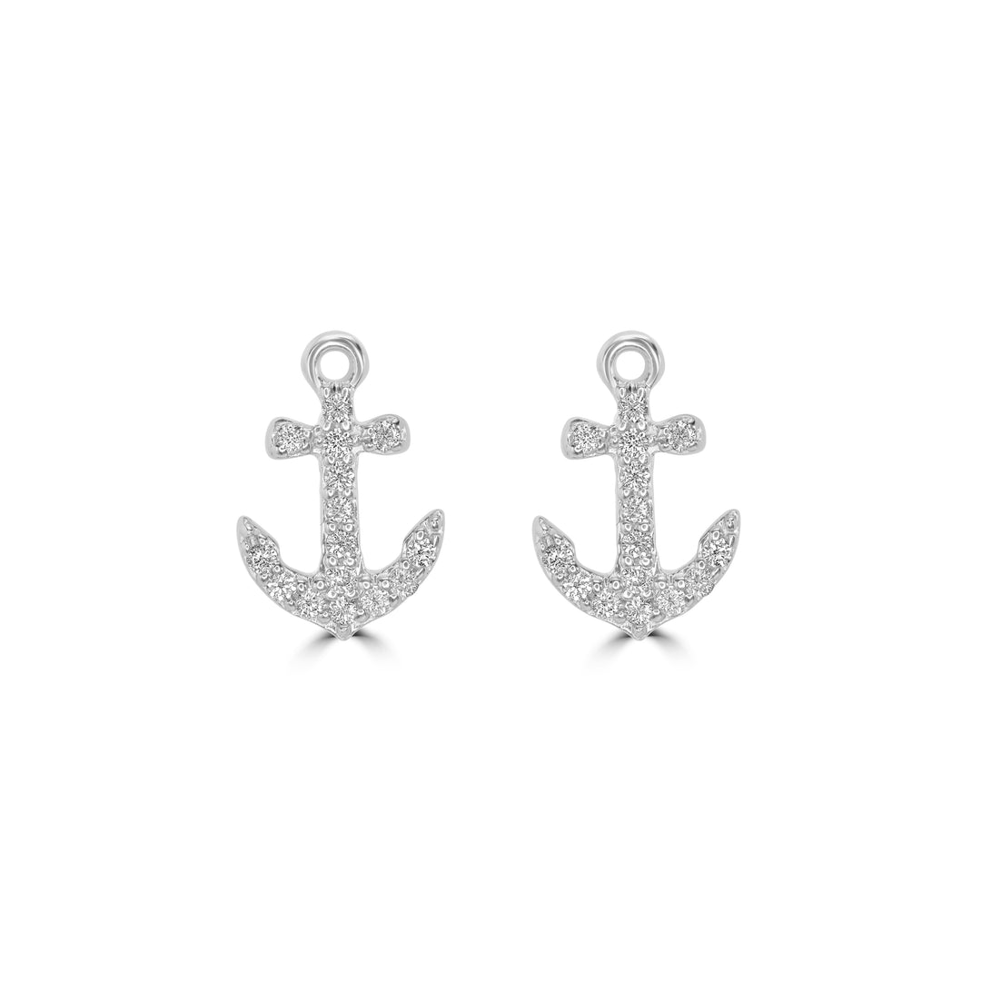 0.13 Cts White Diamond ANCHOR Earring in 14K White Gold