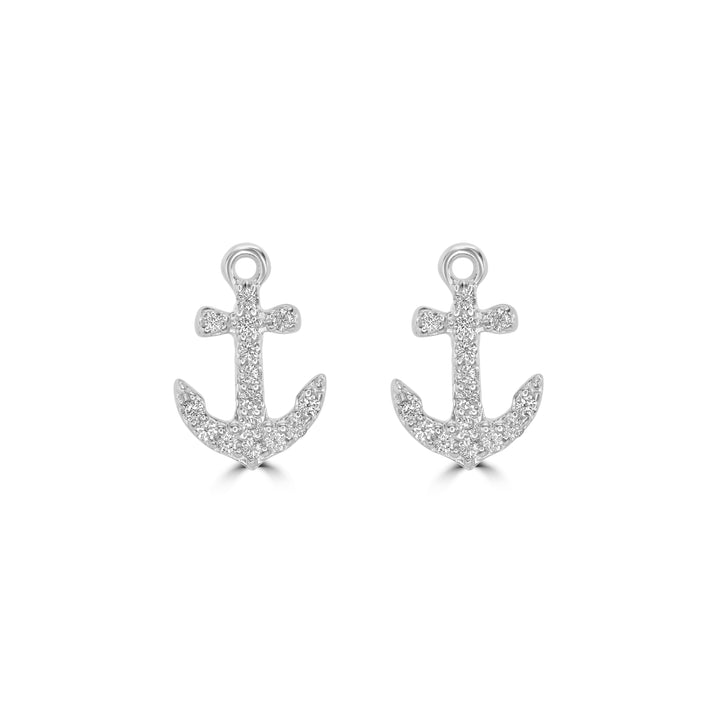 0.13 Cts White Diamond ANCHOR Earring in 14K White Gold