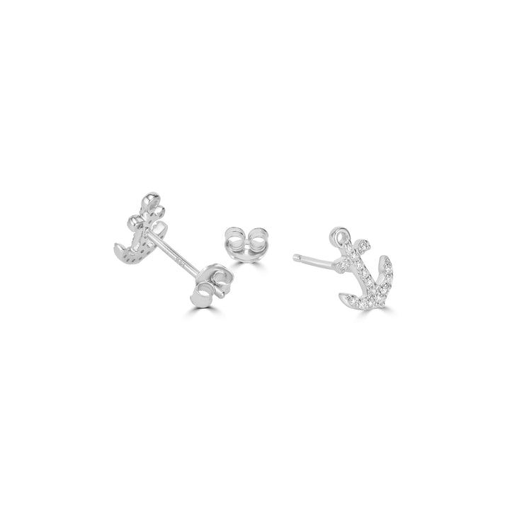 0.13 Cts White Diamond ANCHOR Earring in 14K White Gold