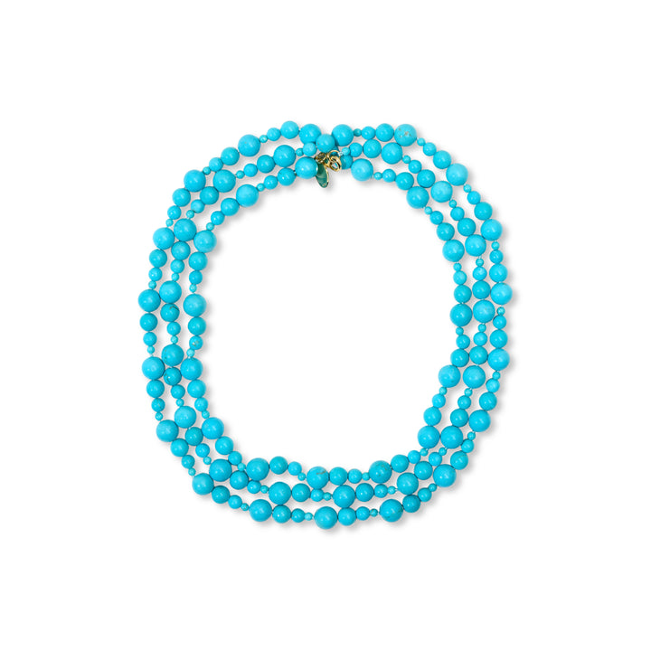 700 Cts Turquoise Beaded Necklace in Brass