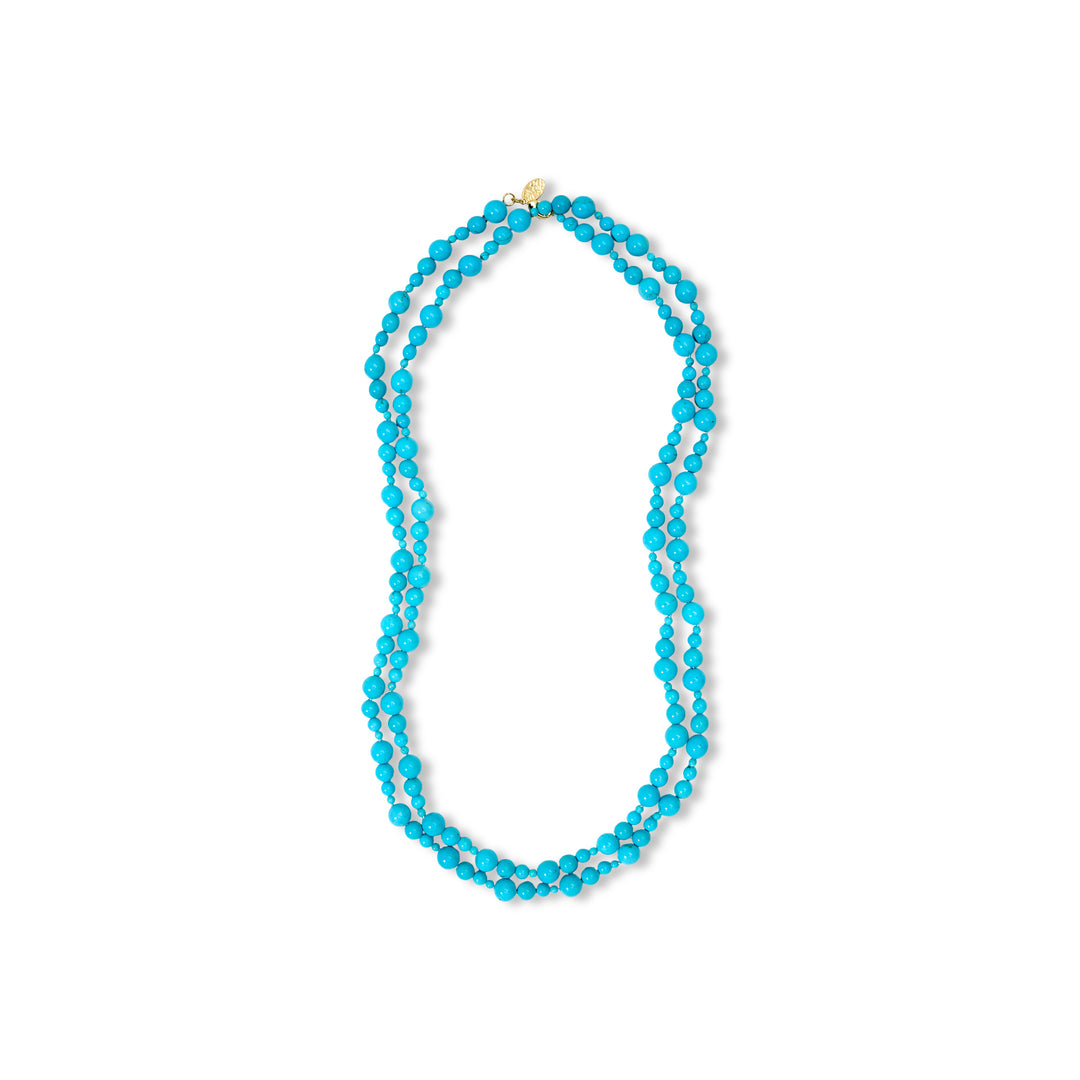 700 Cts Turquoise Beaded Necklace in Brass