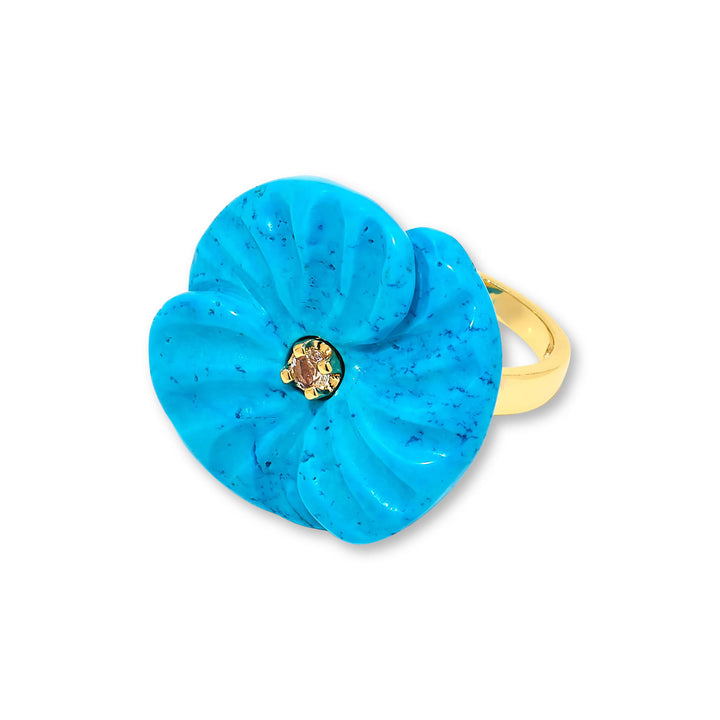 34.50 Cts Turquoise Flower Ring in Brass