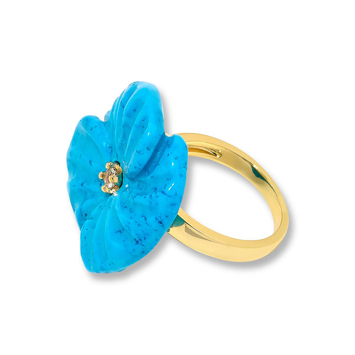 34.50 Cts Turquoise Flower Ring in Brass