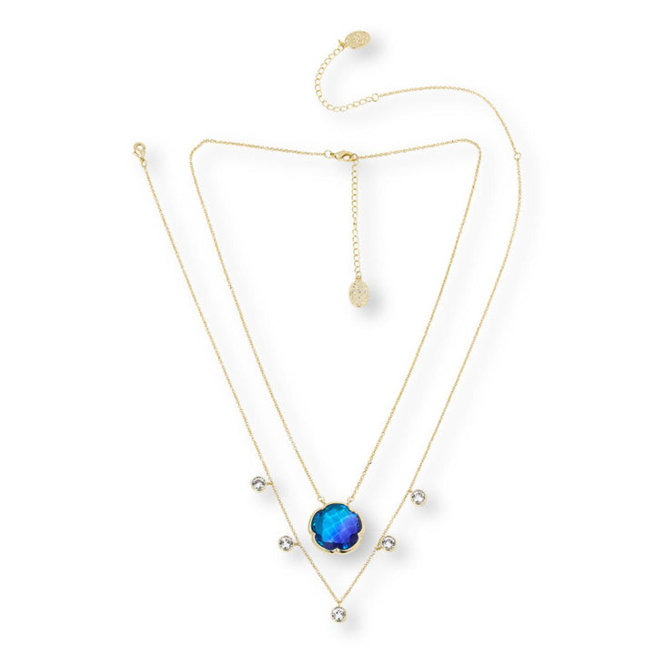 15.46 Cts Purple/Blue Quartz and 4.4 Cts White Topaz Layering Necklace in 14K Yellow Gold Over Brass