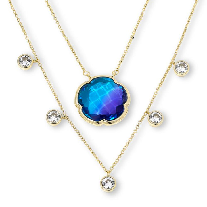 15.46 Cts Purple/Blue Quartz and 4.4 Cts White Topaz Layering Necklace in 14K Yellow Gold Over Brass