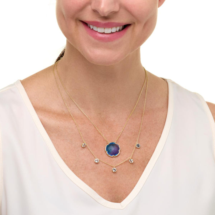 15.46 Cts Purple/Blue Quartz and 4.4 Cts White Topaz Layering Necklace in 14K Yellow Gold Over Brass