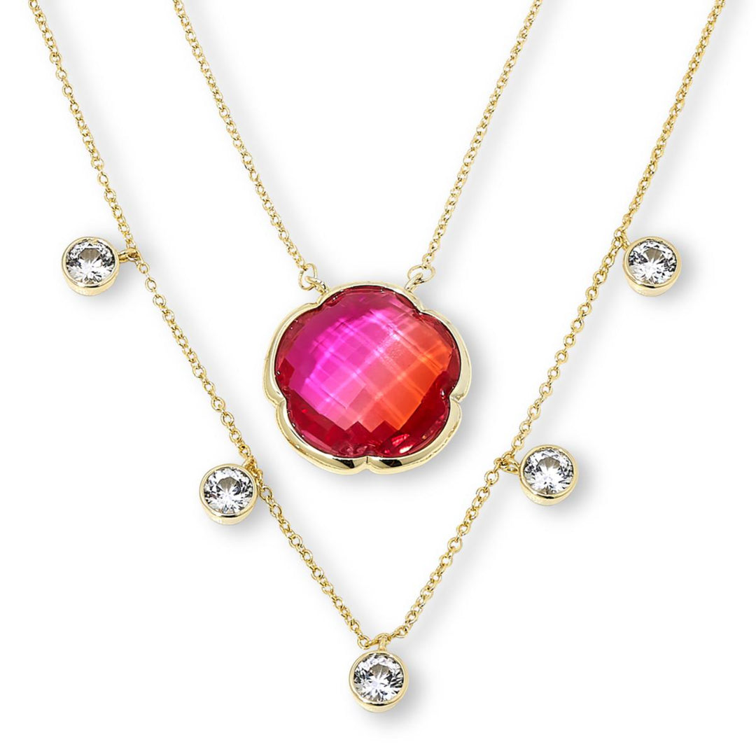 15.66 Cts Sunset BiColor Quartz and 4.4 Cts White Topaz Layering Necklace in 14K Yellow Gold Over Brass