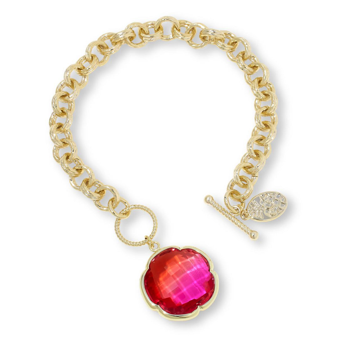 15.66 Cts Sunset BiColor Quartz Clover Bracelet in 14K Yellow Gold Over Brass