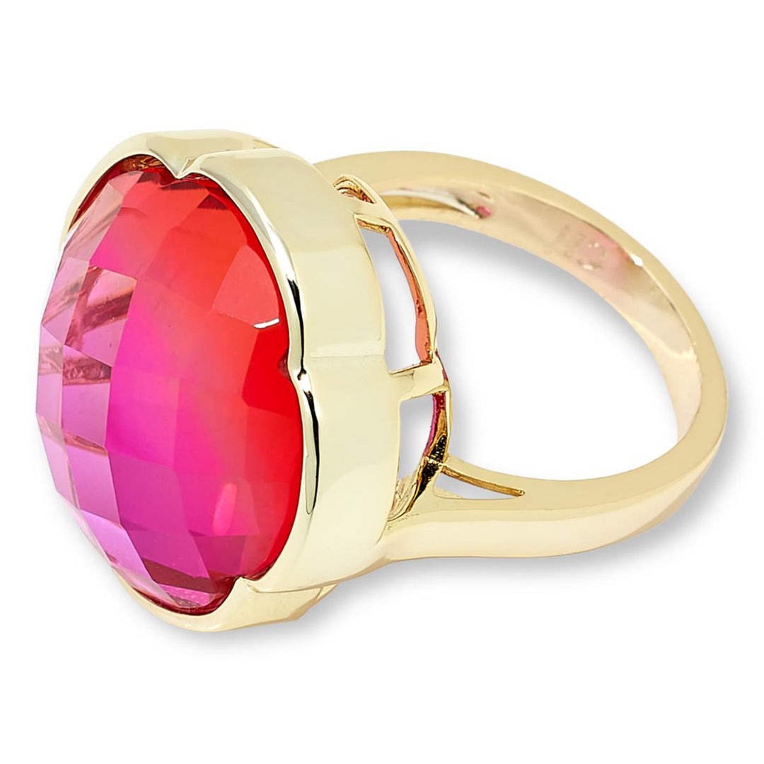 15.66 Cts Sunset BiColor Quartz Ring in 14K Yellow Gold Over Brass