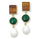 5.28 Cts Tiger Eye and 3.95 Cts Malachite Earring with 17.38 Cts Pearl in 14K Yellow Gold Over Brass