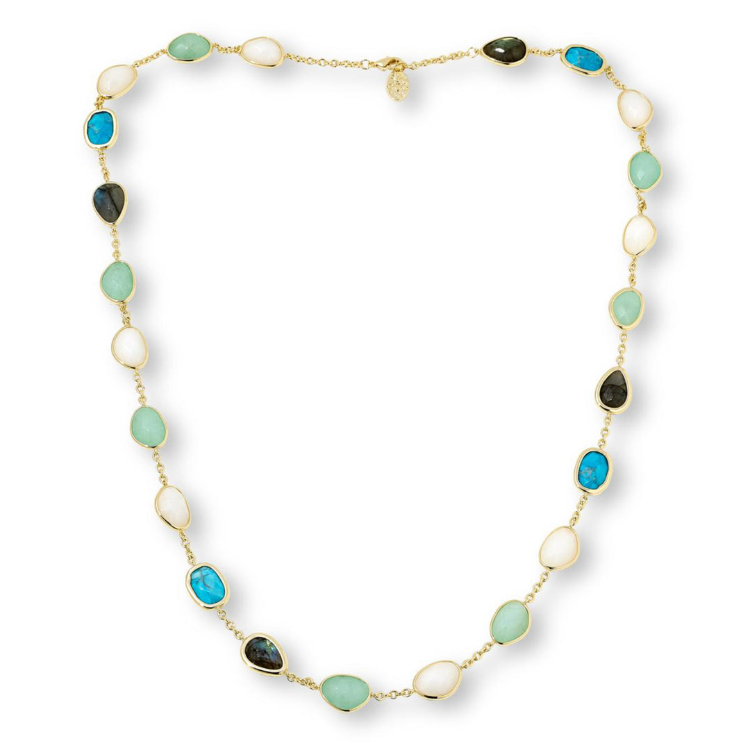 29.01 Cts Multi Gemstone  Necklace in 14K Yellow Gold Over Brass