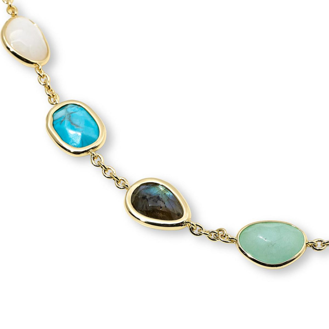 29.01 Cts Multi Gemstone  Necklace in 14K Yellow Gold Over Brass