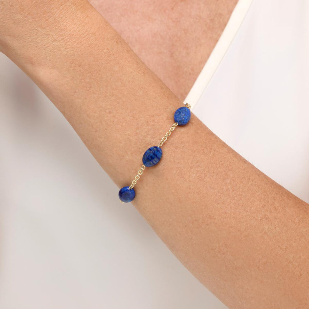 7.26 Cts Lapis Bracelet in 14K Yellow Gold Over Brass