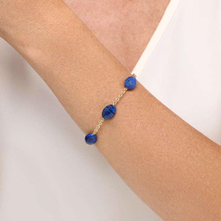7.26 Cts Lapis Bracelet in 14K Yellow Gold Over Brass
