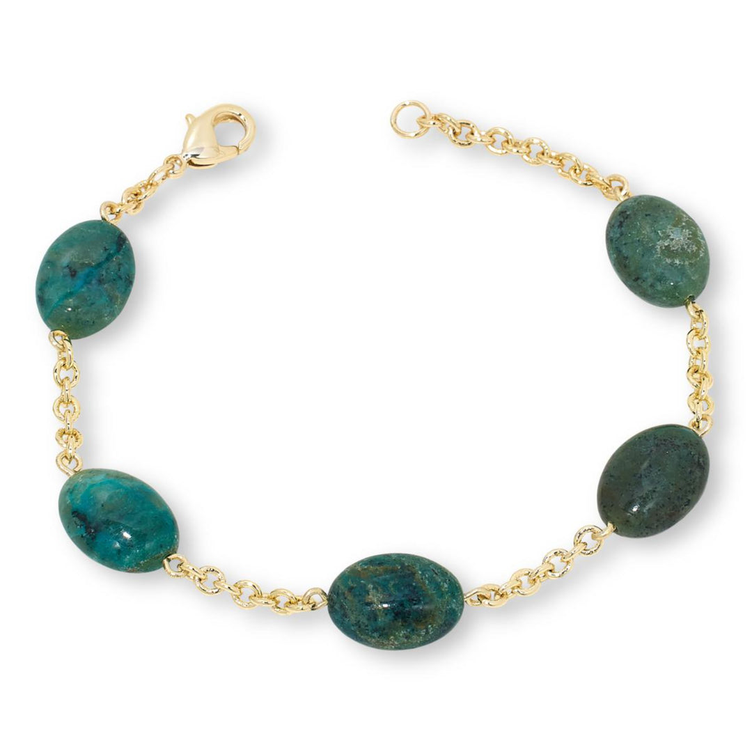 6.35 Cts Chrysocolla Bracelet in 14K Yellow Gold Over Brass