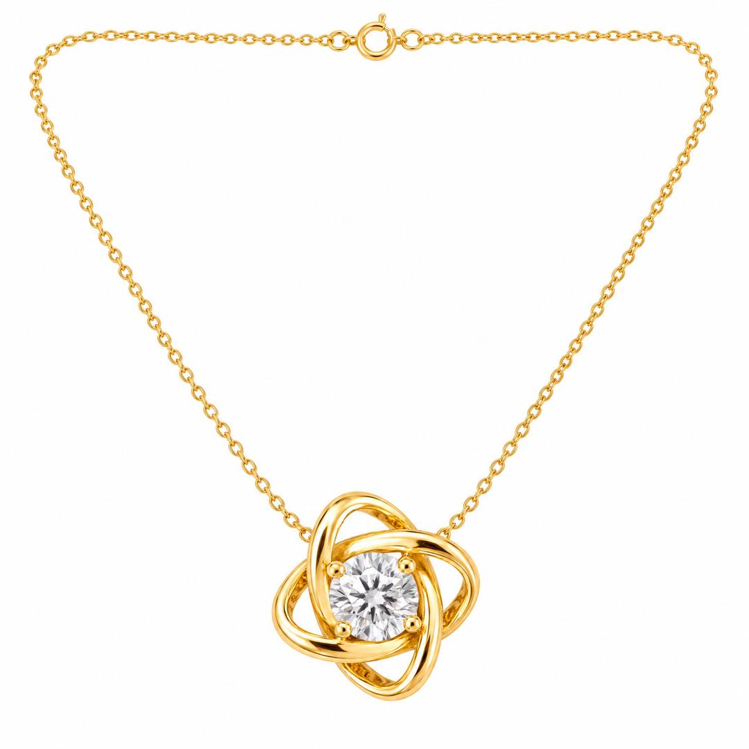 1.00 DEW Round Shape Moissanite Solitaire Pendant in 925 Yellow Gold
