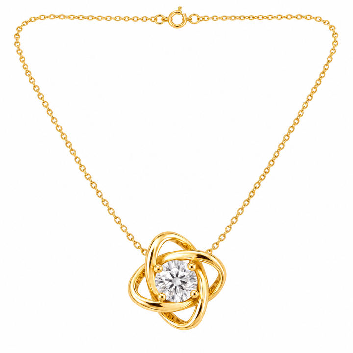 1.00 DEW Round Shape Moissanite Solitaire Pendant in 925 Yellow Gold