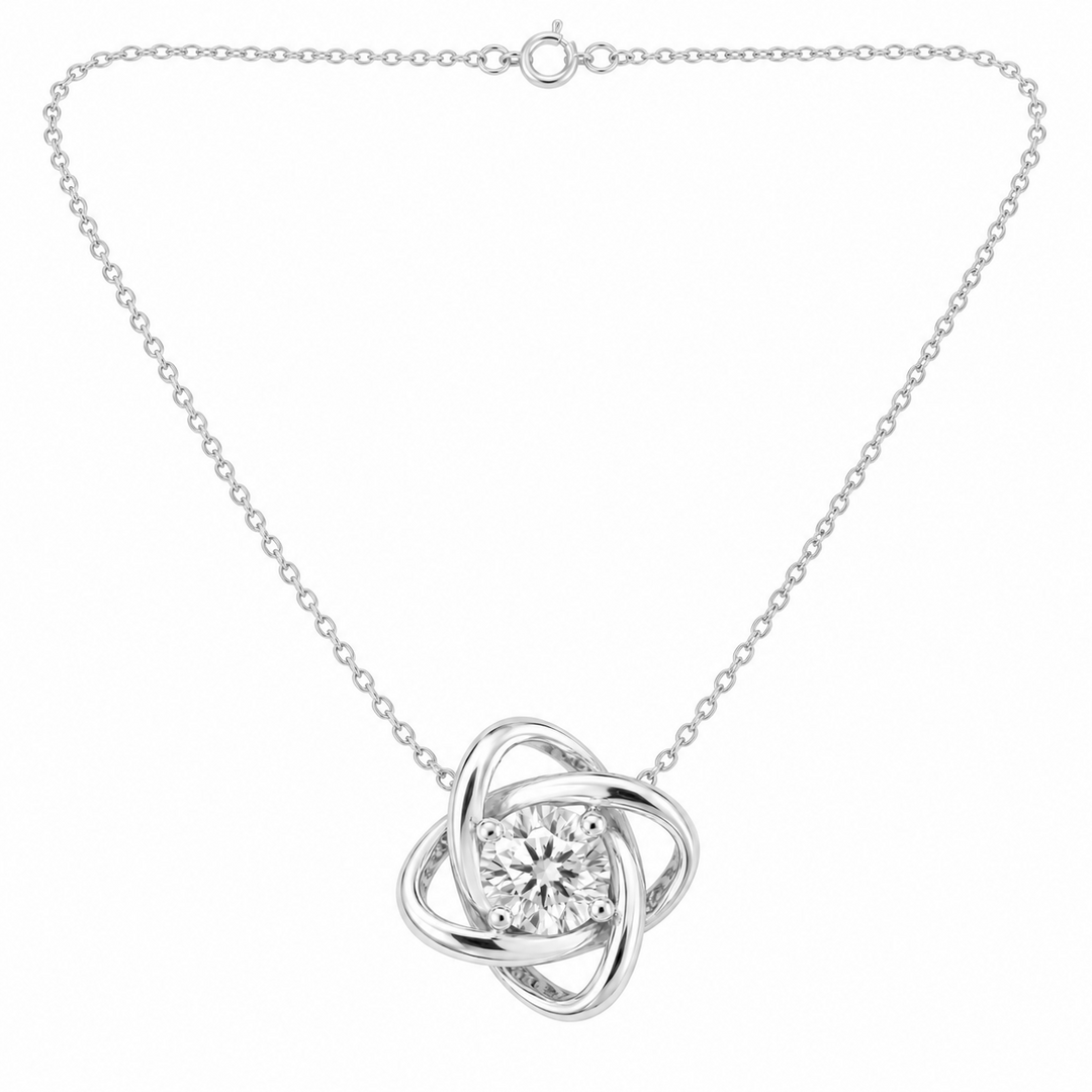 1.00 DEW Round Shape Moissanite Solitaire Pendant in 925 Platinum Plated