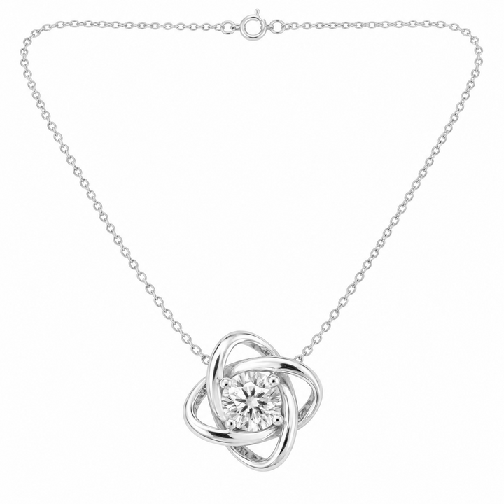 1.00 DEW Round Shape Moissanite Solitaire Pendant in 925 Platinum Plated