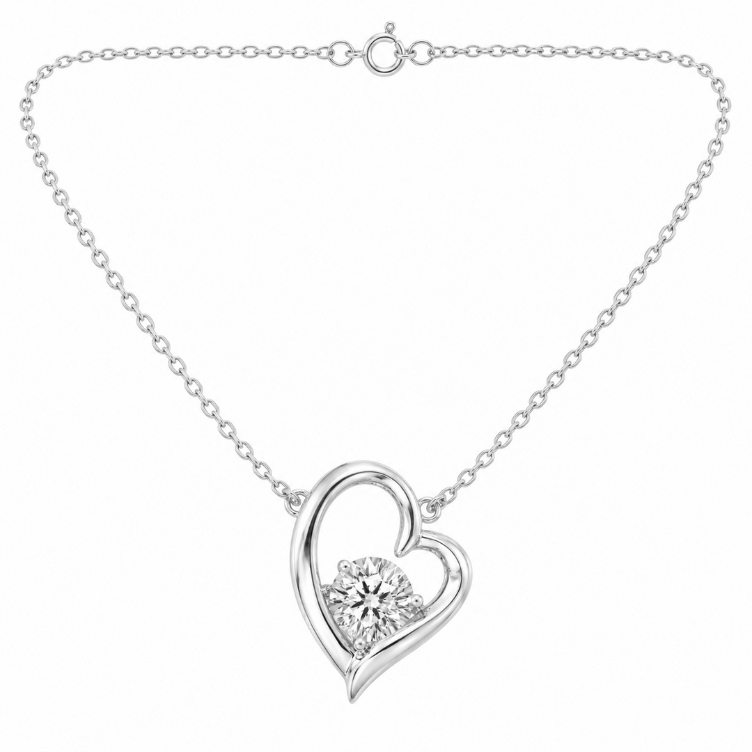 1.00 DEW Round Shape Moissanite Heart Pendant in 925 Platinum Plated
