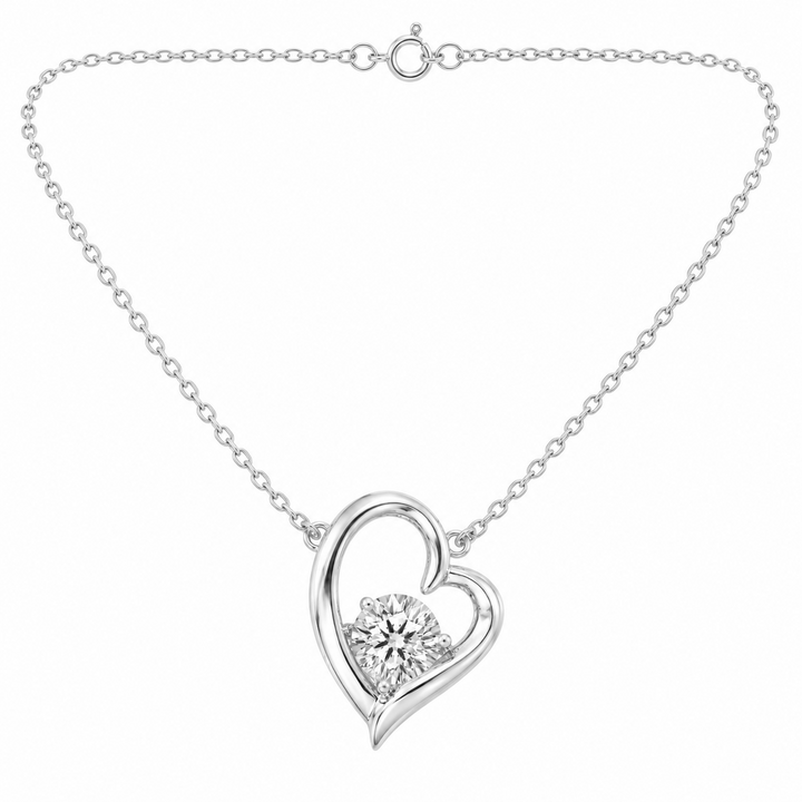 1.00 DEW Round Shape Moissanite Heart Pendant in 925 Platinum Plated