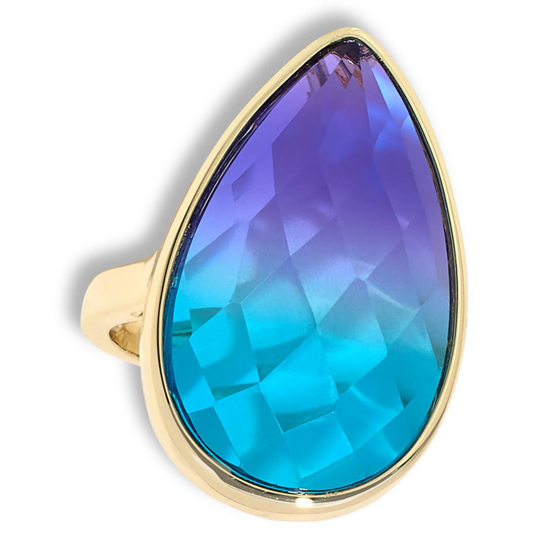19.07 Cts Purple/Blue Quartz Statement Ring in 14K Yellow Gold Over Brass