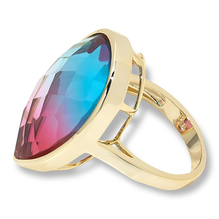 18.98 Cts Bi-Color Quartz Statement Ring in 14K Yellow Gold Over Brass