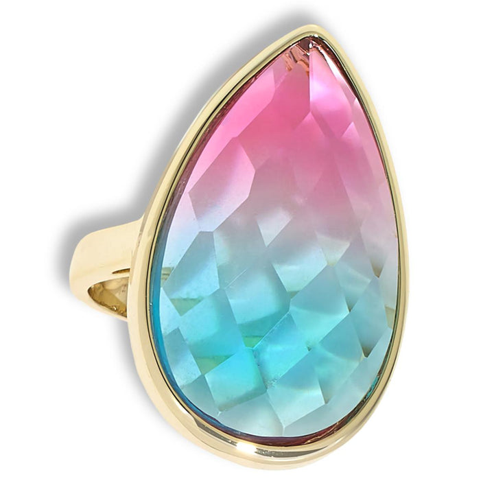 18.98 Cts Bi-Color Quartz Statement Ring in 14K Yellow Gold Over Brass