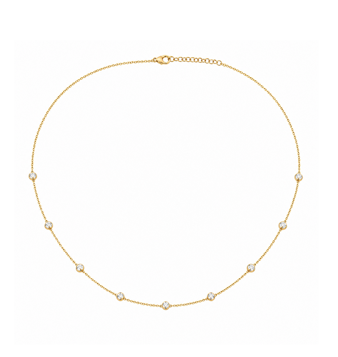 1.86 Ctw Lab Grown Diamond Station Necklace in 925 Yellow Gold Plated