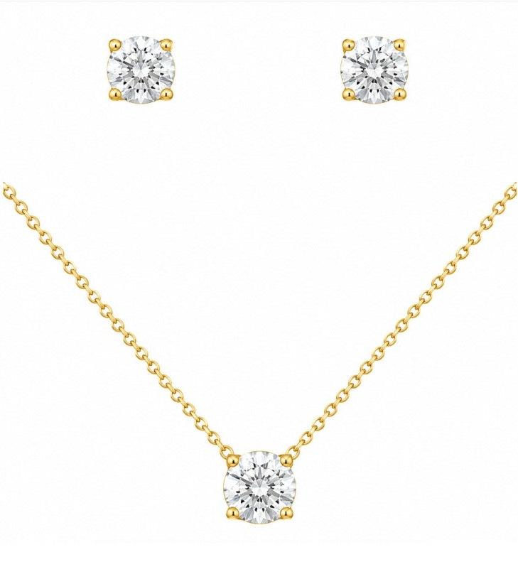 1.00 Ctw Lab Grown Diamond Pendant and Earring Set in 925 Yellow Gold Plated