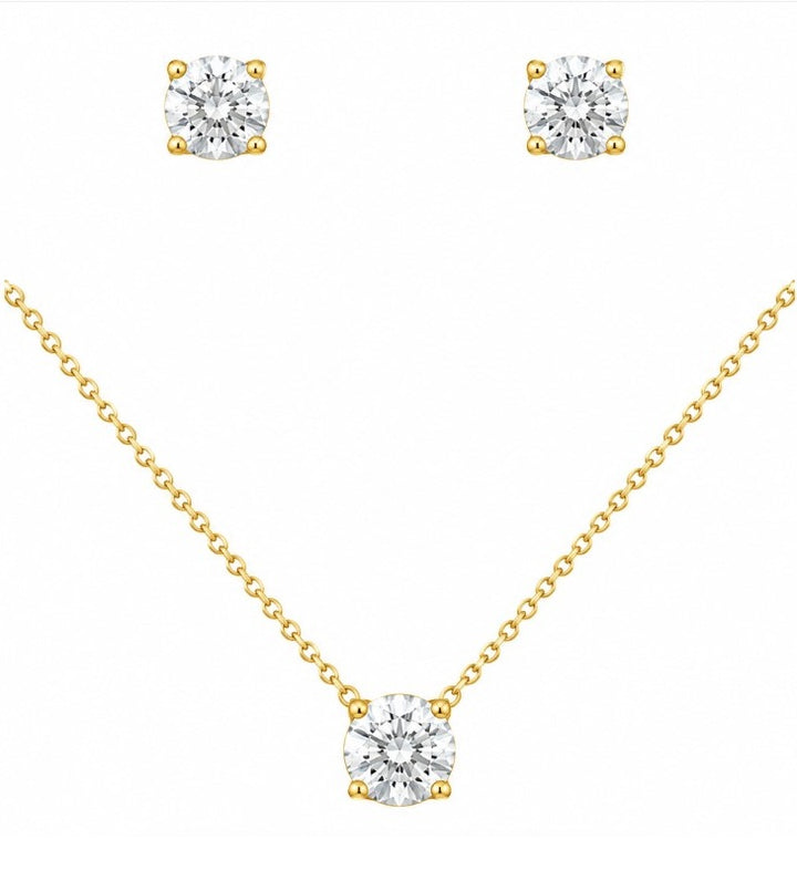 1.00 Ctw Lab Grown Diamond Solitaire Pendant and Earring Set in 925 Yellow Gold Plated