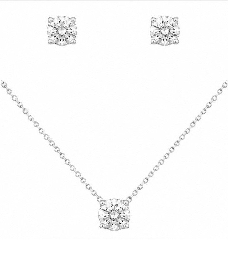 1.00 Ctw Lab Grown Diamond Pendant and Earring Set in 925 Platinum Plated