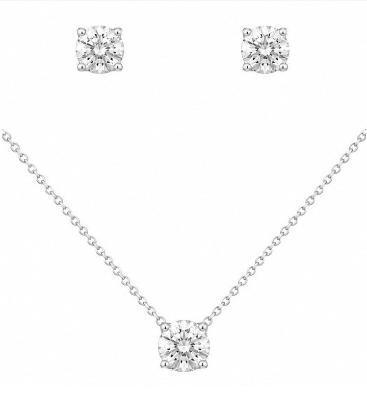 1.00 Ctw Lab Grown Diamond Solitaire Pendant and Earring Set in 925 Platinum Plated