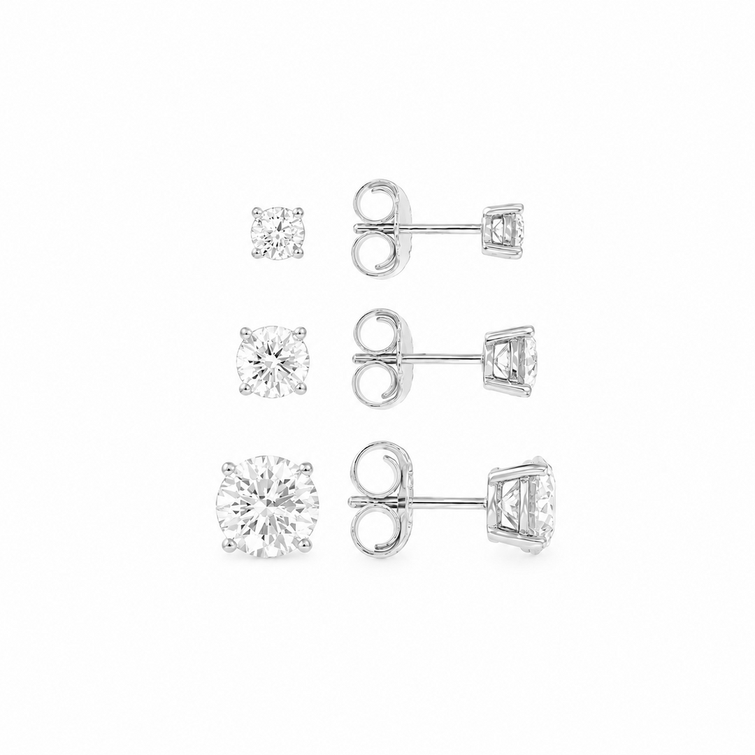 4.06 DEW Round Shape Moissanite Solitaire Earring 3-Pair Set in 925 Platinum Plated