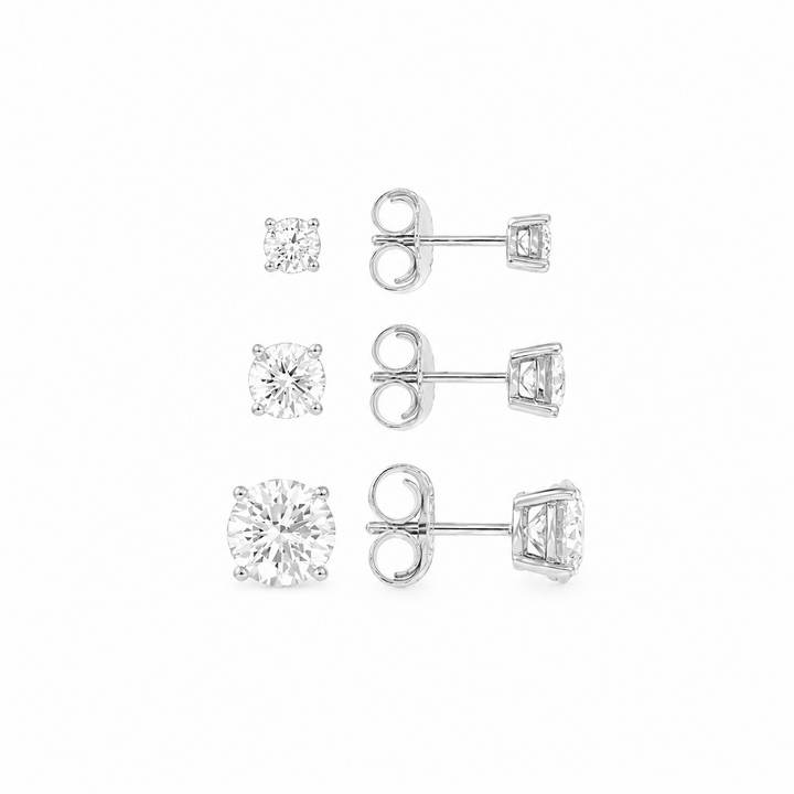 4.06 DEW Round Shape Moissanite Solitaire Earring 3-Pair Set in 925 Platinum Plated