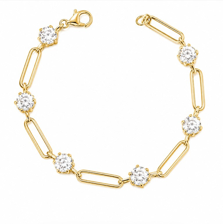 8.00 DEW Moissanite Link Bracelet in 925 Yellow Gold