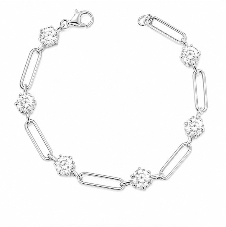 8.00 DEW Moissanite Link Bracelet in 925 Platinum Plated