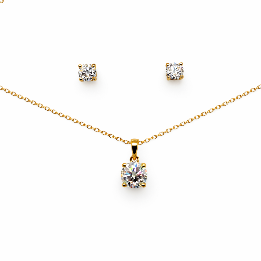 2.15 DEW Moissanite Solitaire Set in 925 Yellow Gold Plated