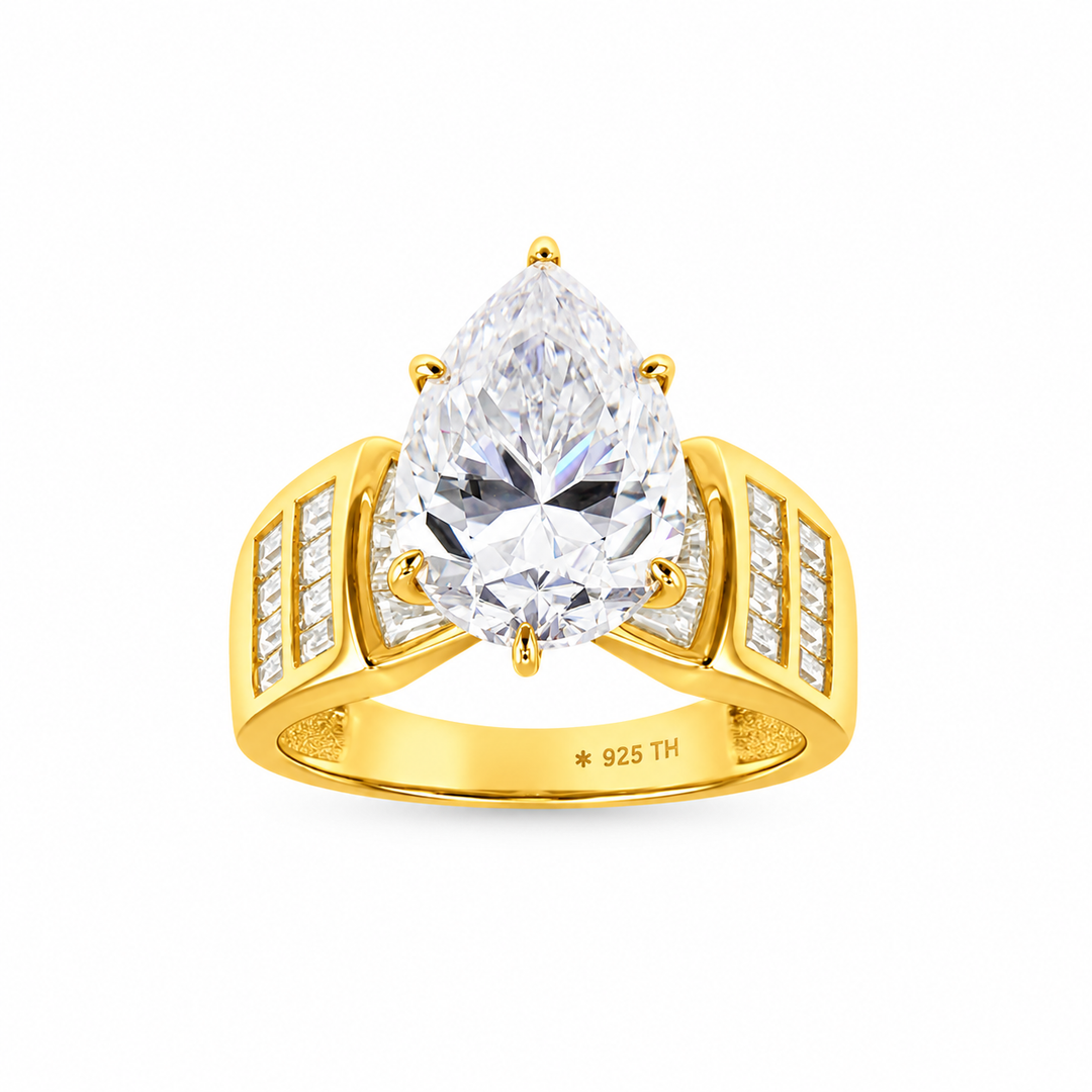 7.00 DEW Moissanite Ring in 925 Yellow Gold Plated