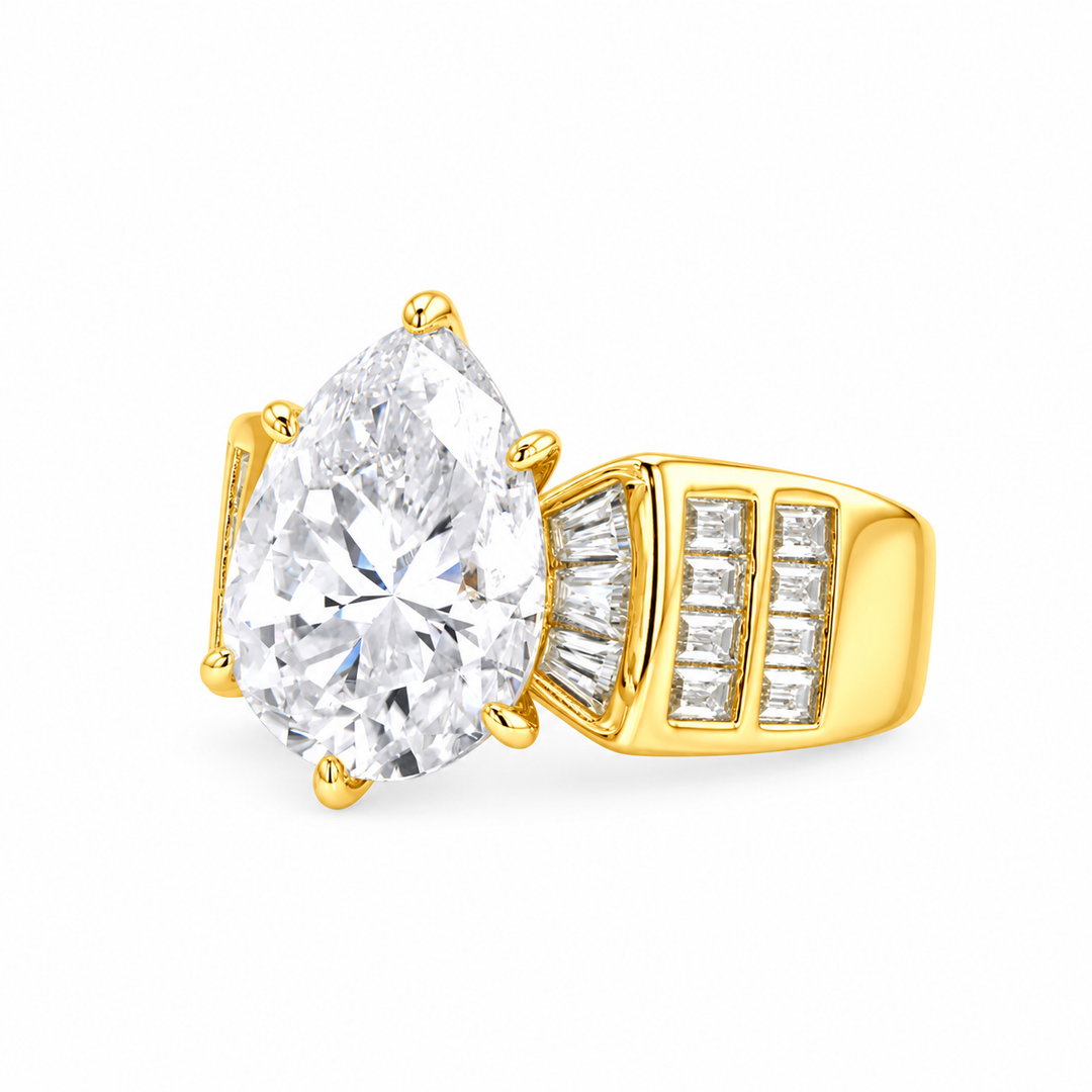 7.00 DEW Moissanite Ring in 925 Yellow Gold Plated