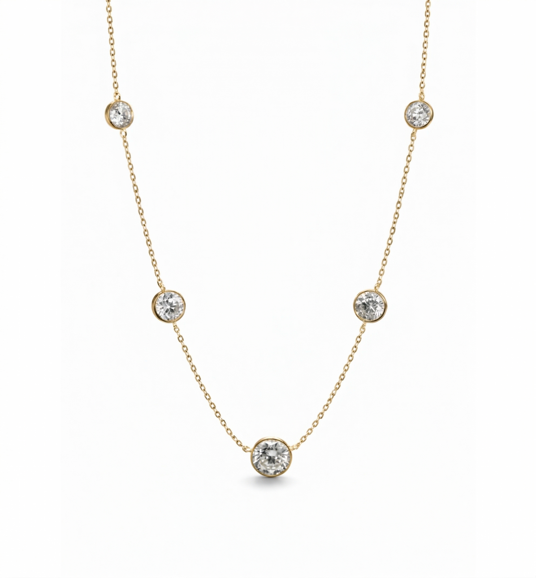 Kennedy 6.00 Cts White Moissanite Station Necklace in 925 18K Yellow Gold Plated