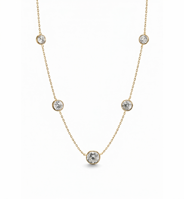 Kennedy 6.00 Cts White Moissanite Station Necklace in 925 18K Yellow Gold Plated